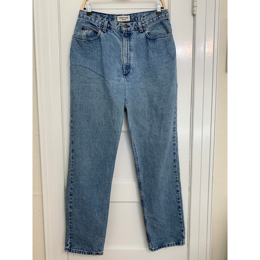 Vintage 1990s Jones Wear Sport High Waisted Straight Leg Mom Jeans Med Blue / 12